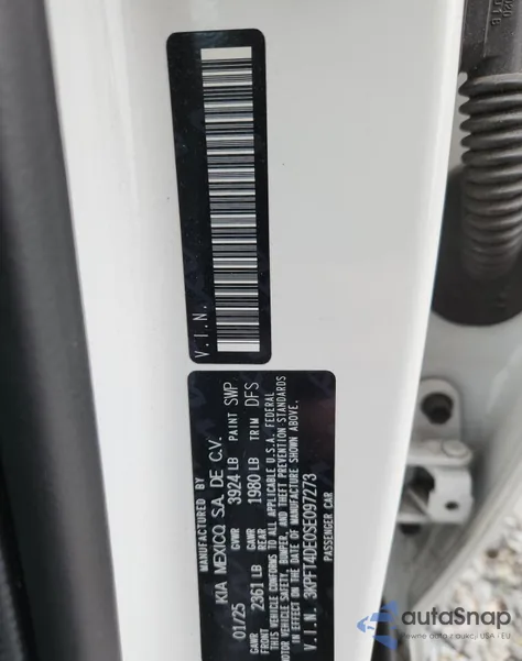 2025 Kia K4 Lx z USA, uszkodzony, nr VIN 3KPFT4DE0SE097273